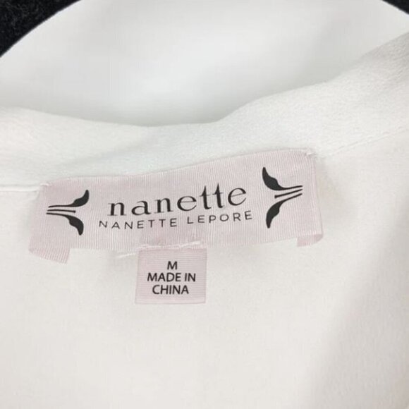 Nanette Lepore Blouse M  Ivory Pom Pom Trim Bell Long Sleeve Top - Picture 4 of 5